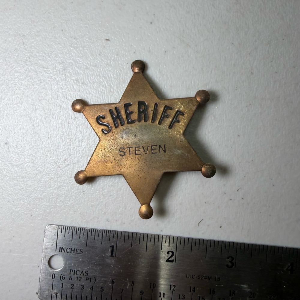 Vintage‎ Brass Sheriff Badge Steven Name Star Pin Western Costume Collectible